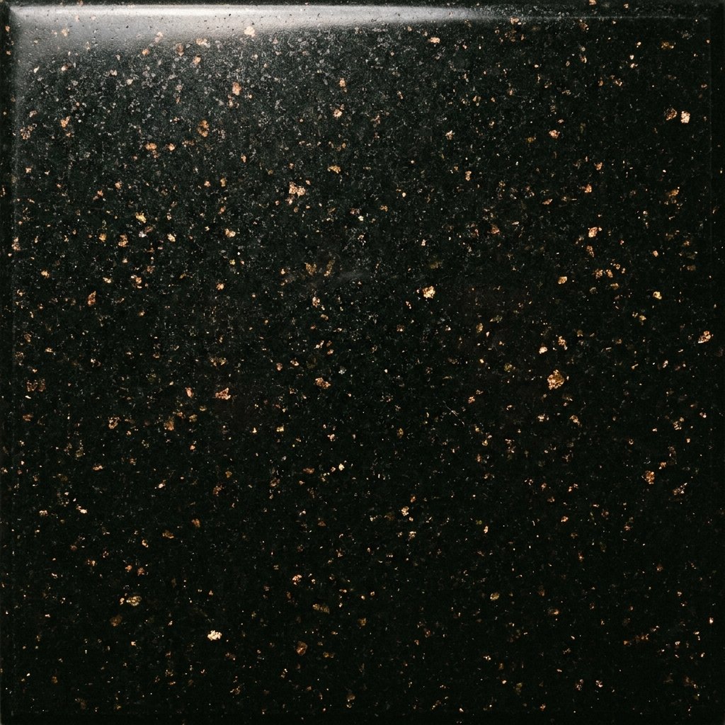 Polished Black Galaxy granite tile with metallic copper-gold flecks